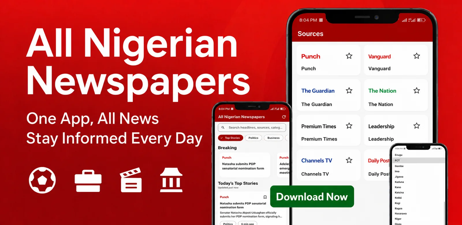 Read the top 30 Nigerian newspapers in one free app