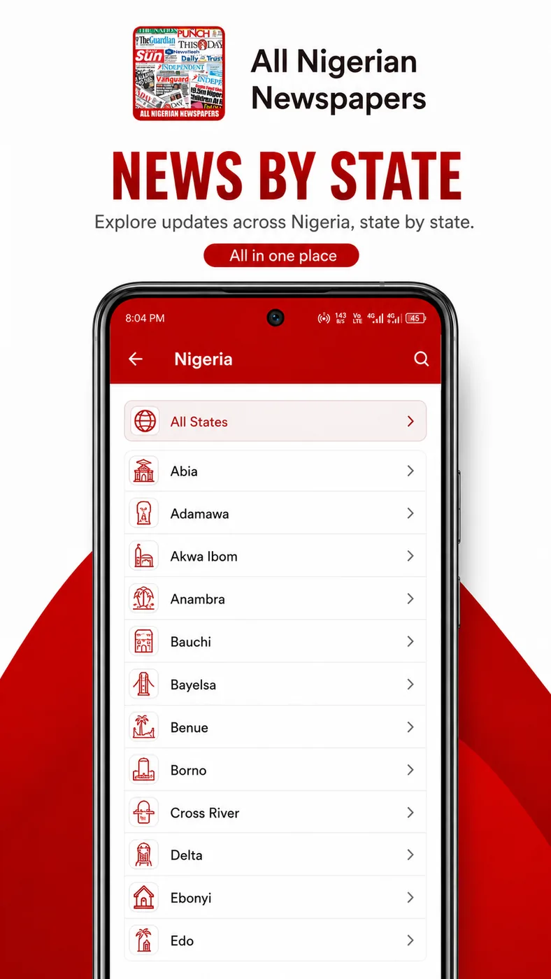 All Nigerian Newspapers app promo showing the news feed