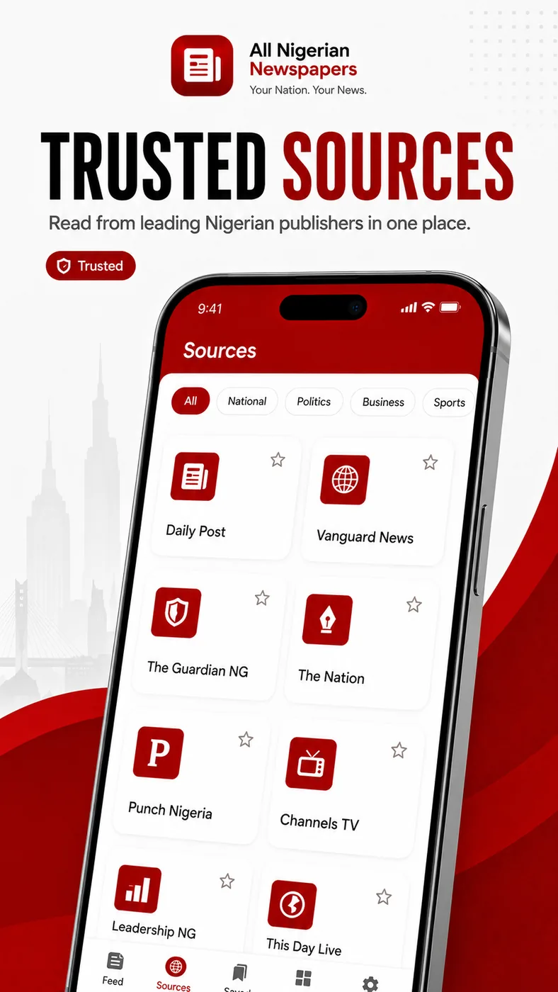 Grid of Nigerian newspaper sources in the All Nigerian Newspapers app