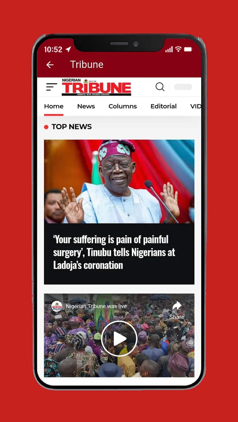 Reading the Nigerian Tribune newspaper in the app