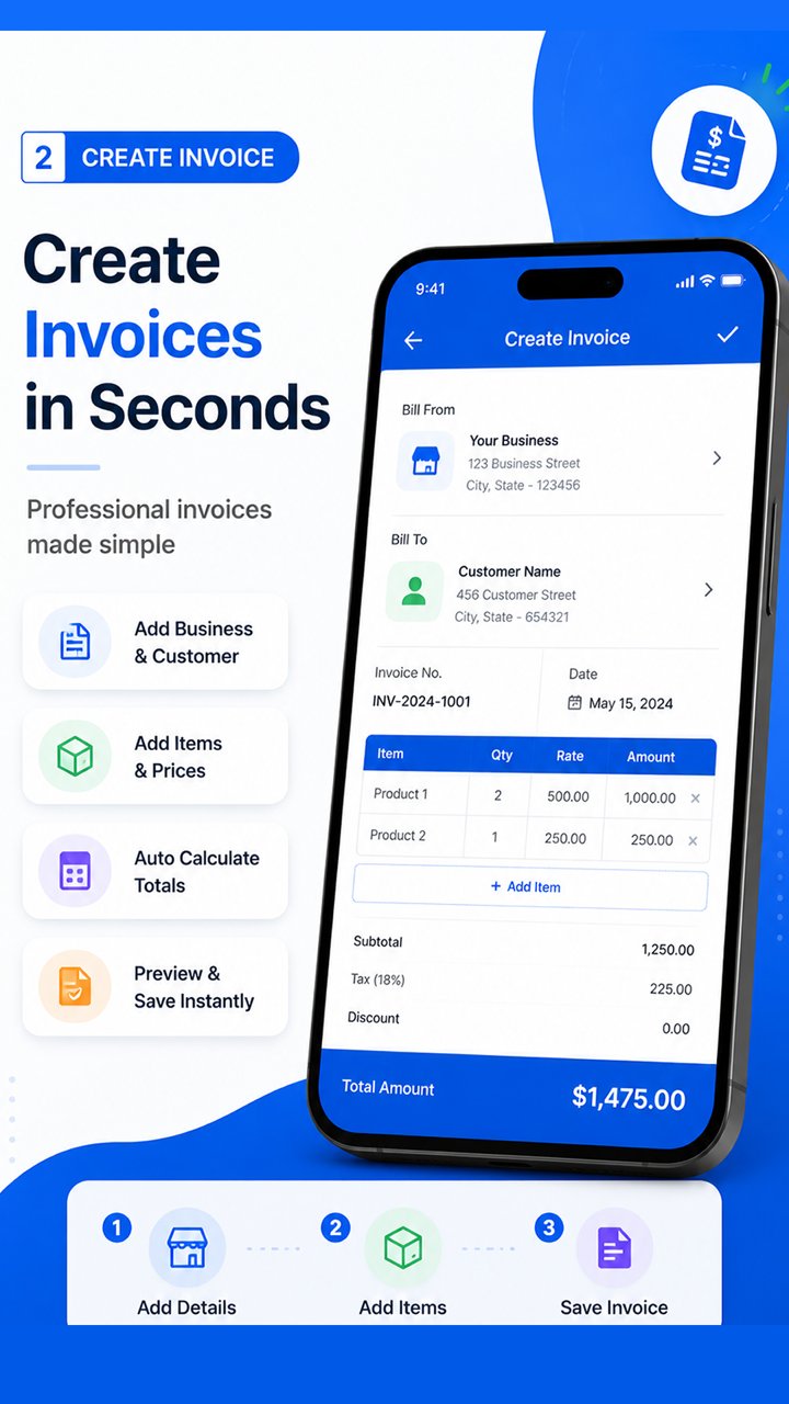 Create invoices in seconds