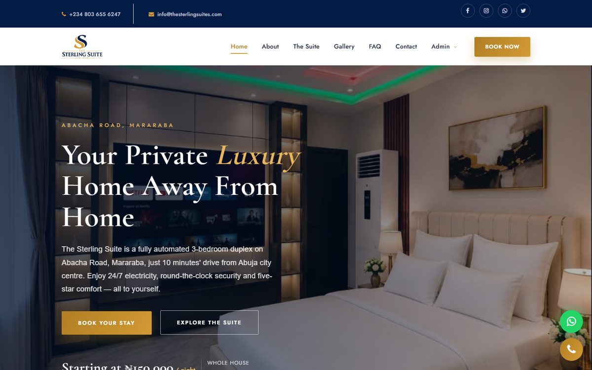 The Sterling Suite — luxury shortlet booking website