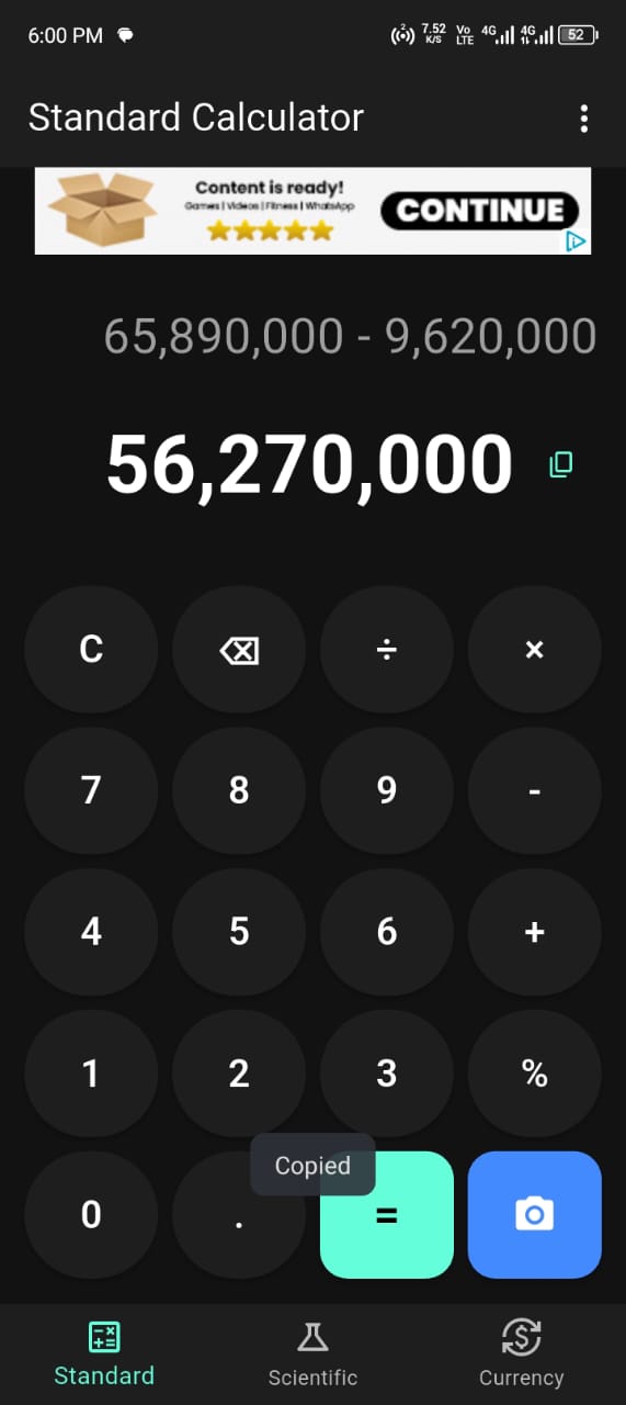Instant calculation result in Camera Calculator