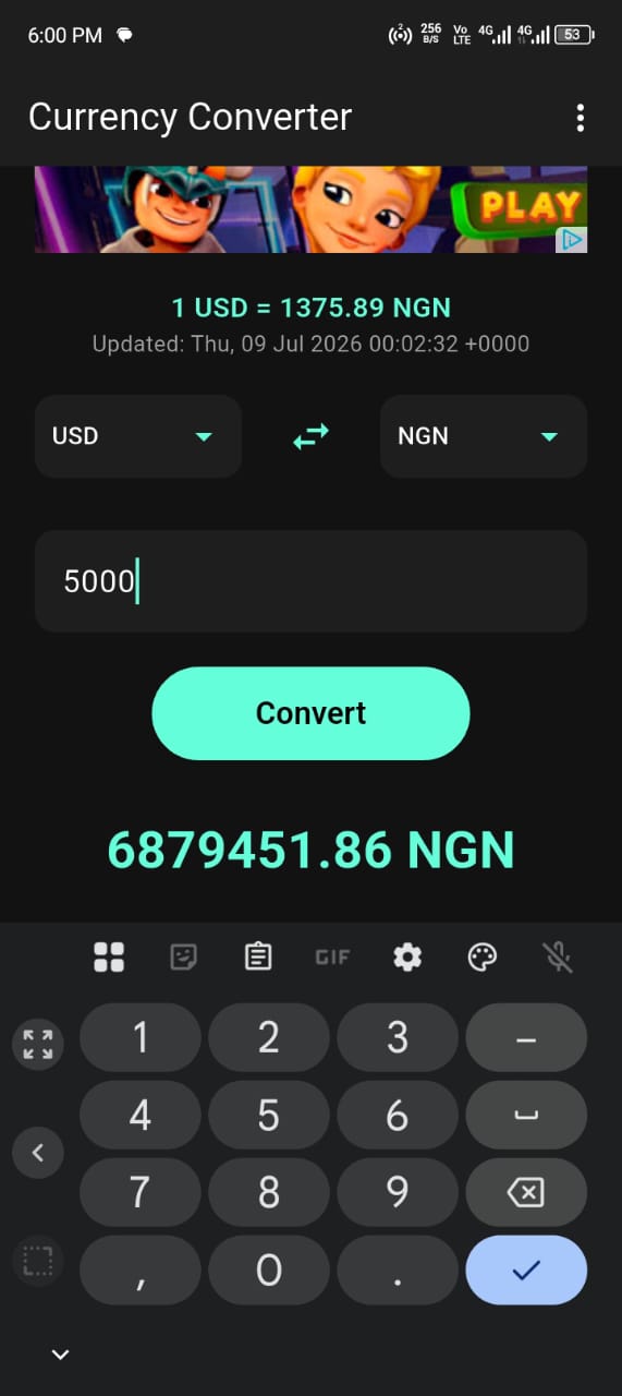 Currency converter result in Camera Calculator