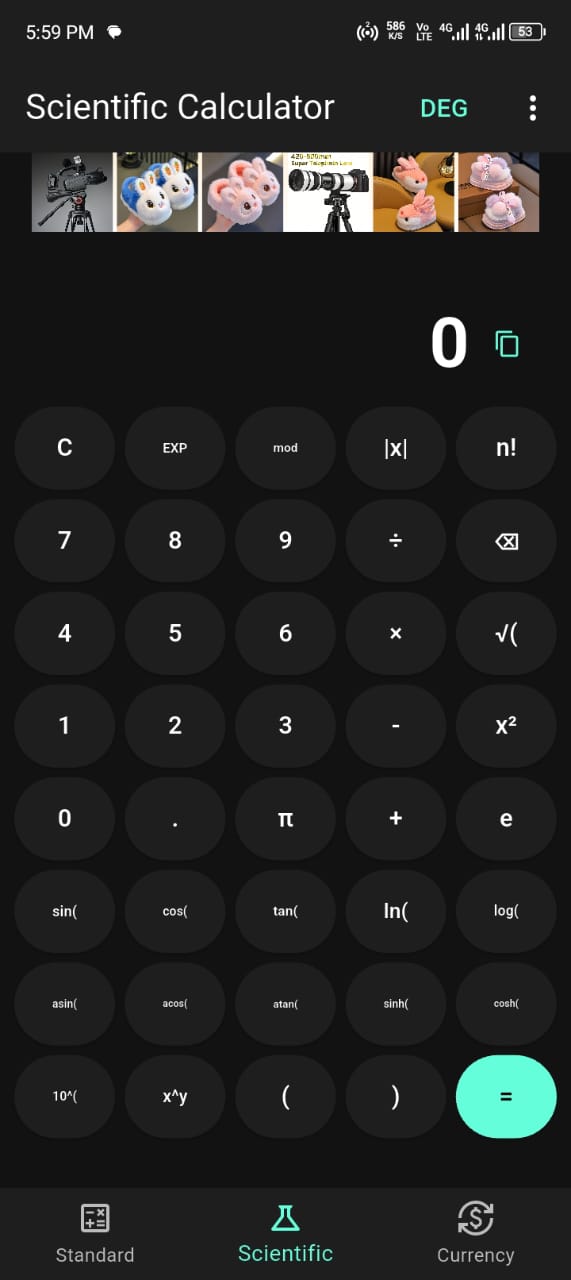 Scientific calculator in Camera Calculator
