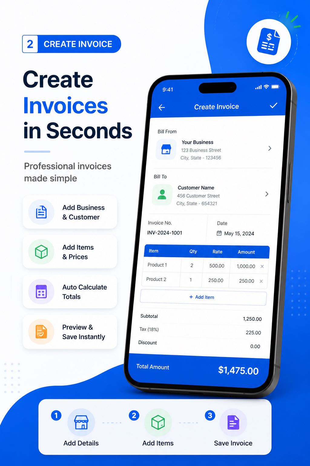 Free invoice generator interface for creating an invoice PDF